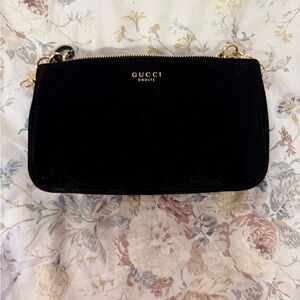 Gucci Black Velvet Cosmetic Bag with Gold Accents